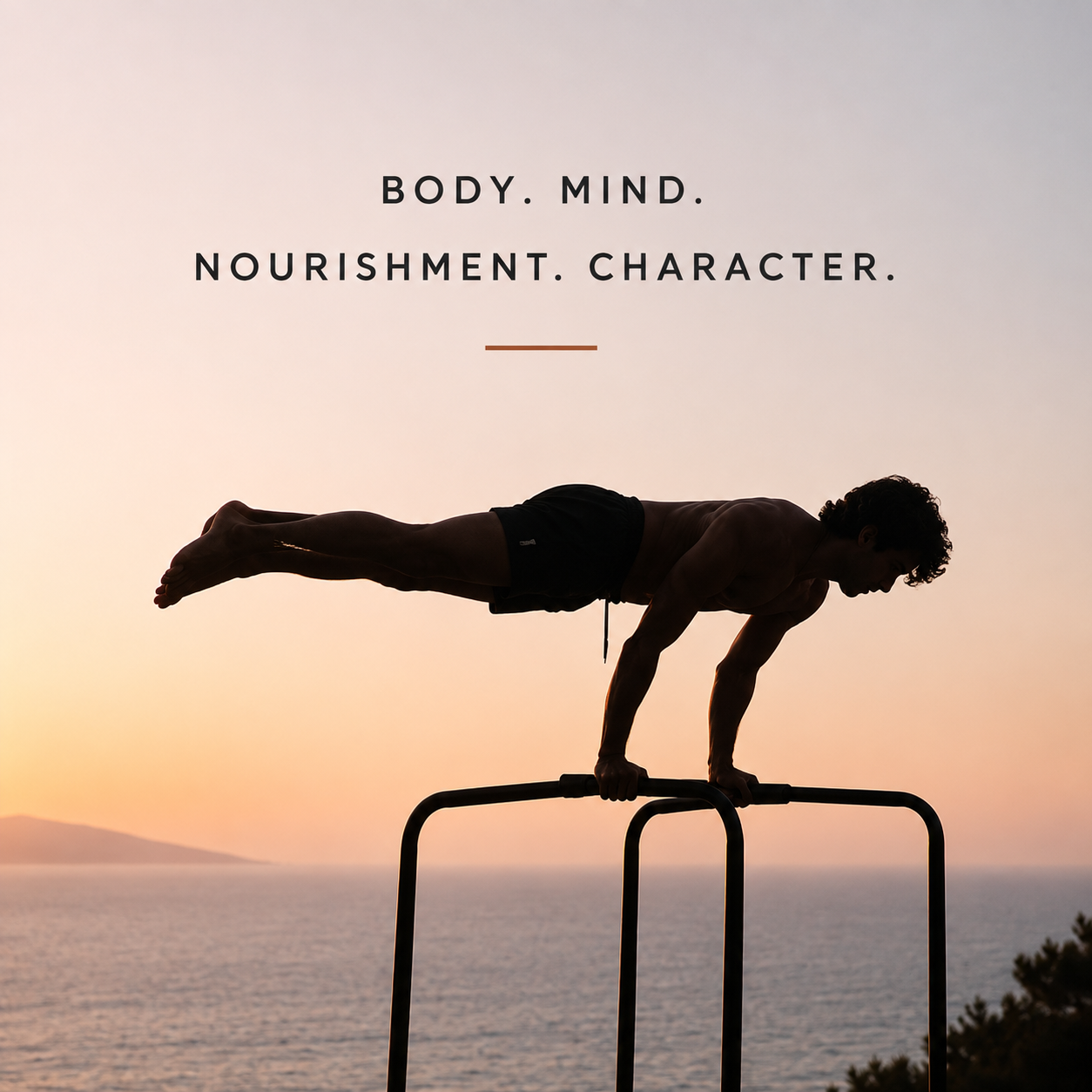 Calisthenics practice at dusk — body, mind, nourishment, character
